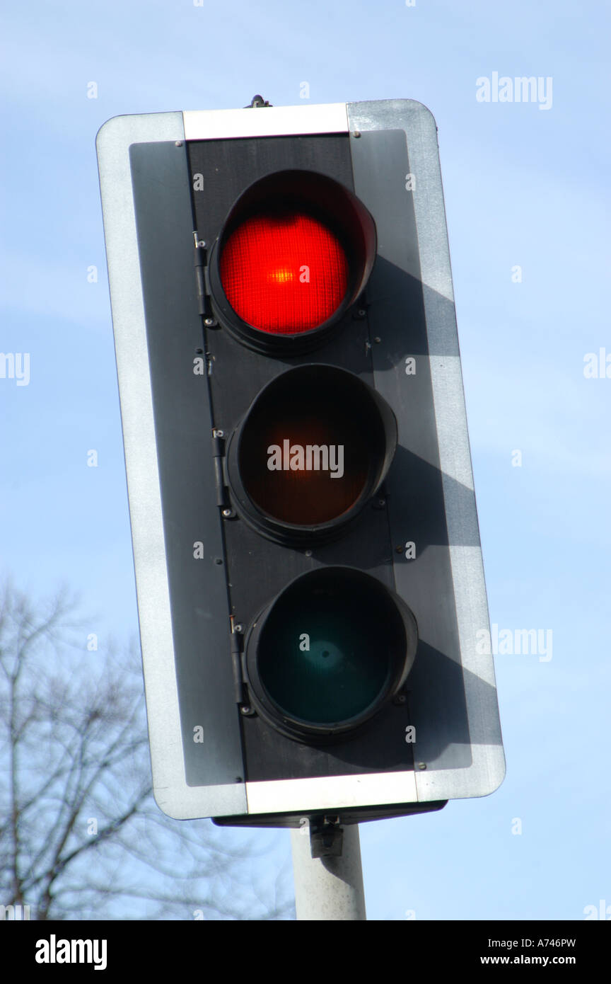 Traffic light on red in the uk Stock Photo Alamy