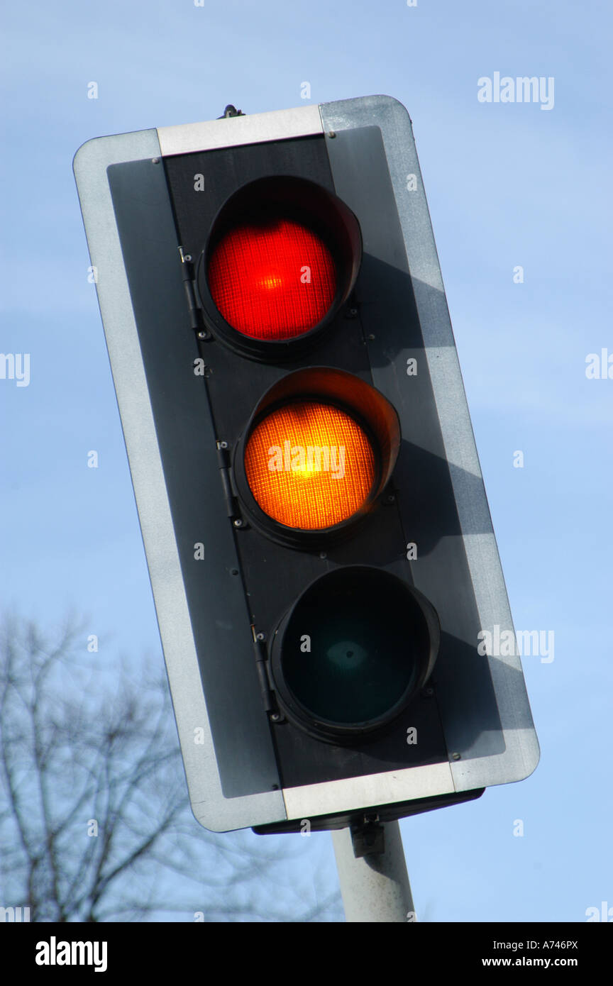 Traffic light changing from red in the uk Stock Photo Alamy