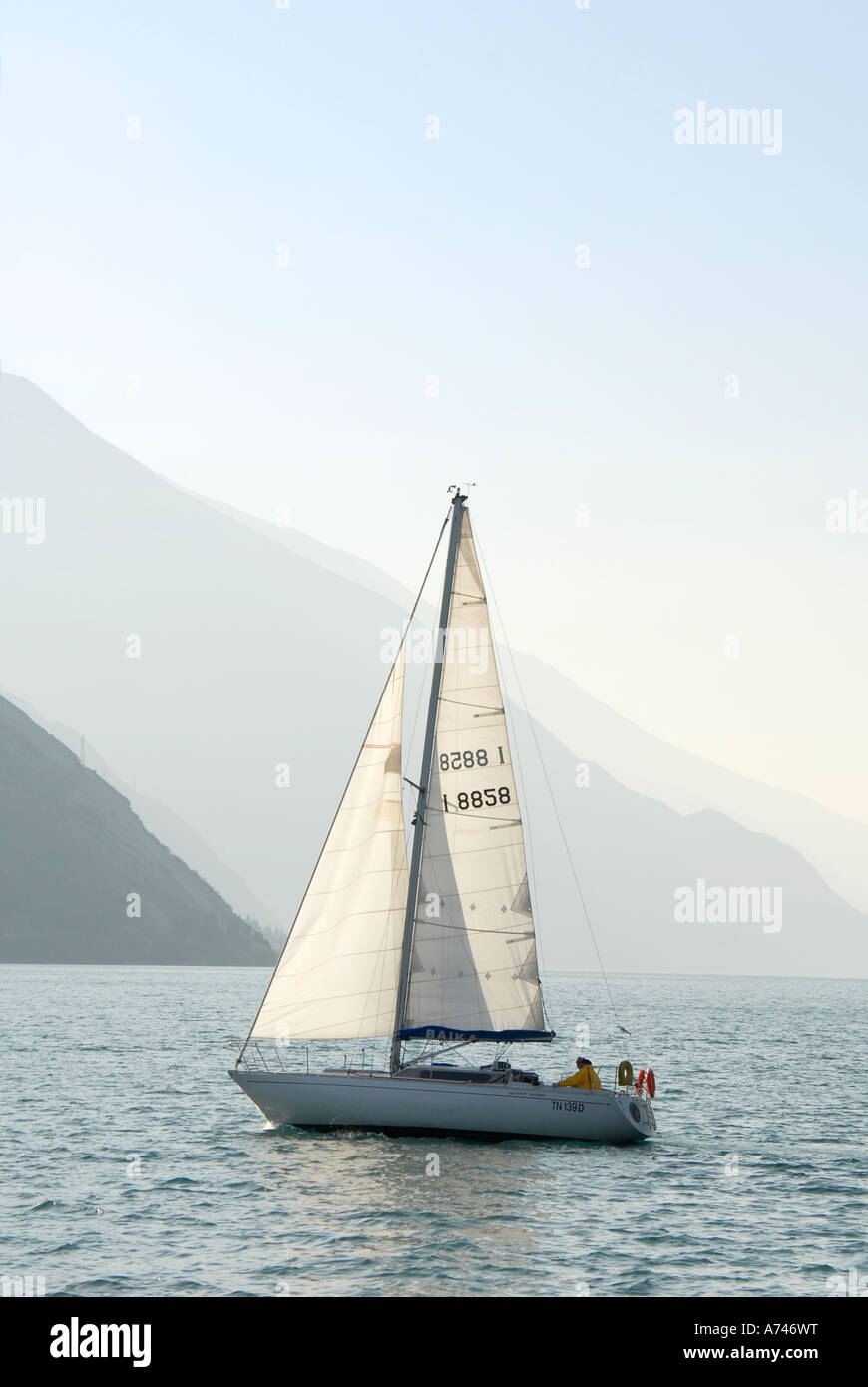Yacht sailing on Lake Garda Italy Stock Photo Alamy