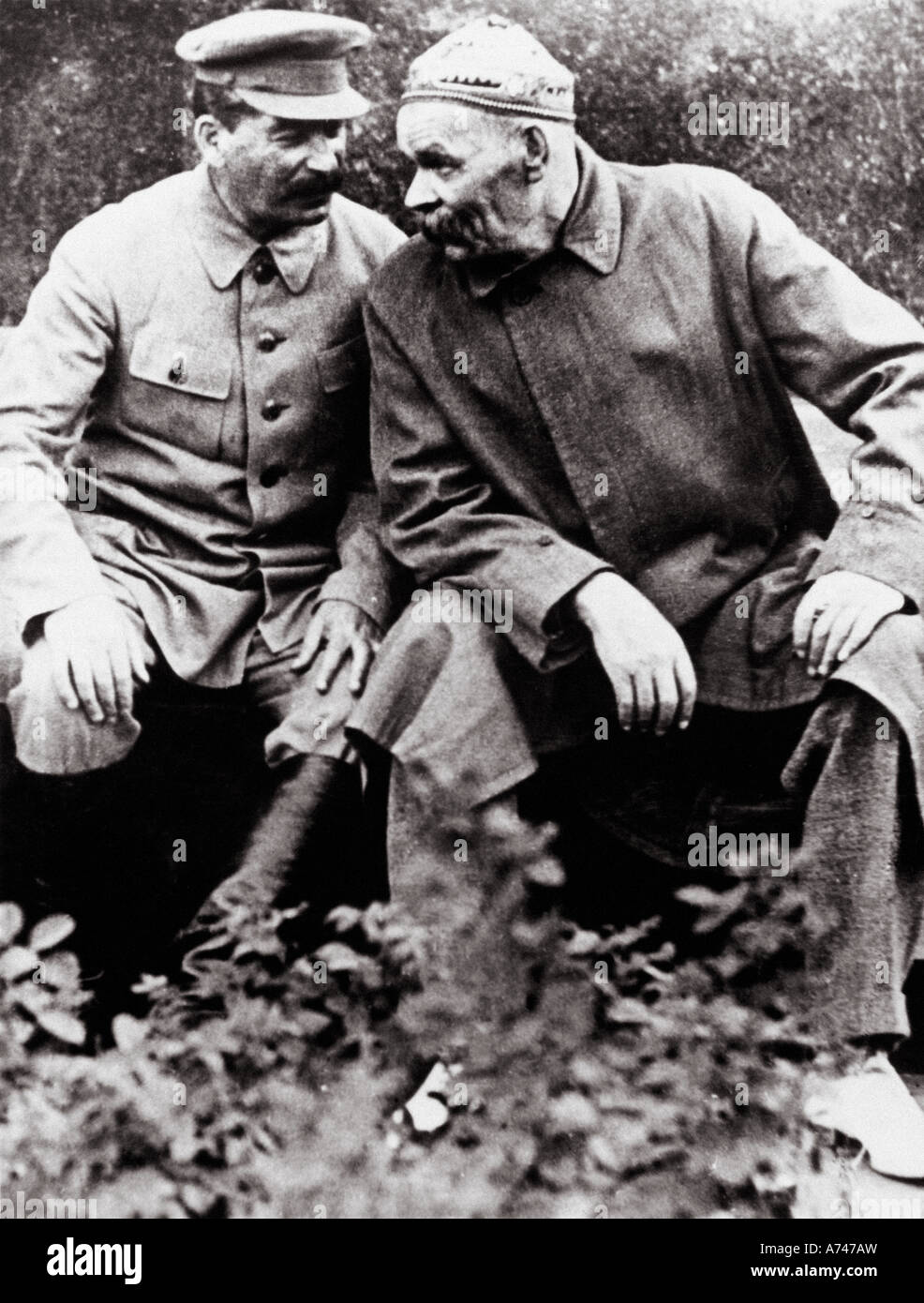 JOSEPH STALIN at left with Russian writer Maxim Gorky about 1932 Stock Photo