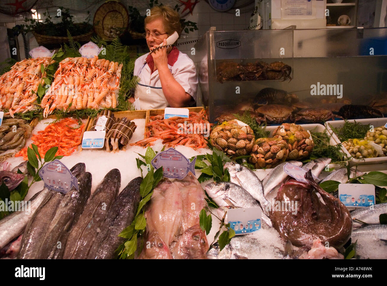Fish and seafood in Abastos Market OURENSE Ourense province Galicia region Spain Stock Photo
