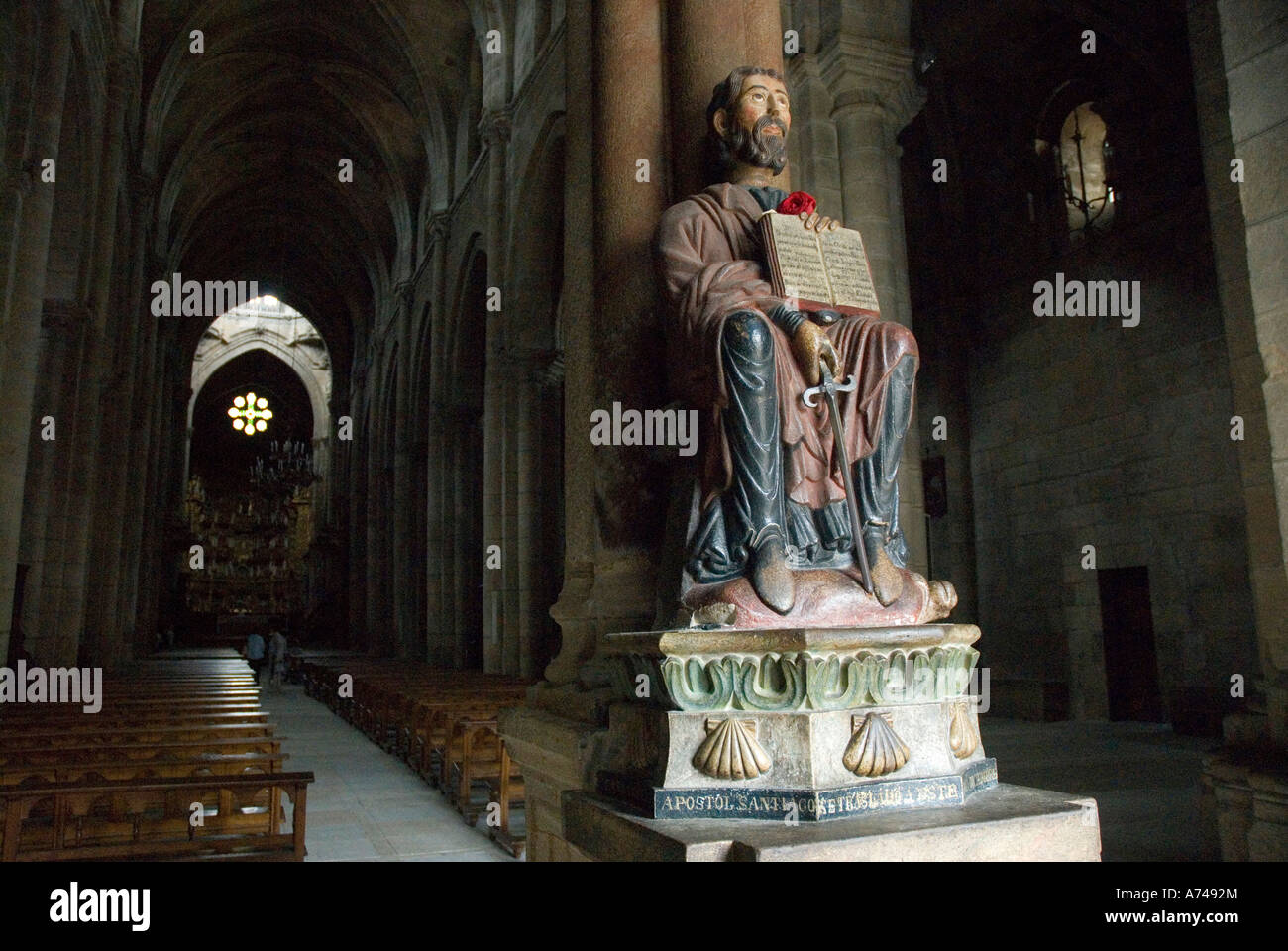 Image of Saint James apostle Paradise Portico San Martin Cathedral OURENSE Ourense province Galicia region Spain Stock Photo
