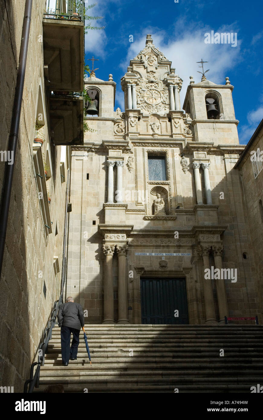 Stairs to Santa Maria la Mayor church OURENSE Ourense province Galicia region Spain Stock Photo