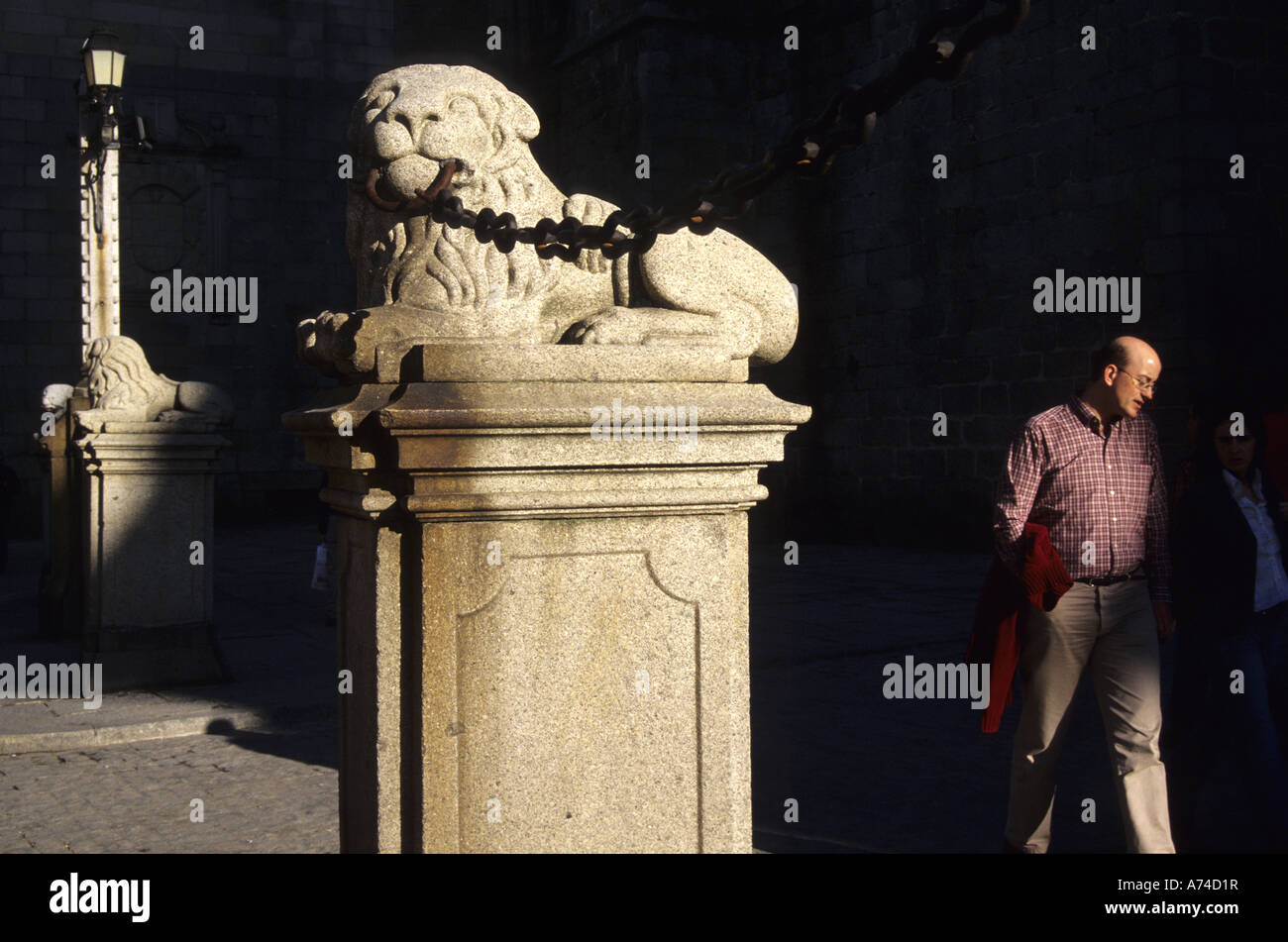 Lion front of cathedral AVILA Castile and Leon Spain Stock Photo