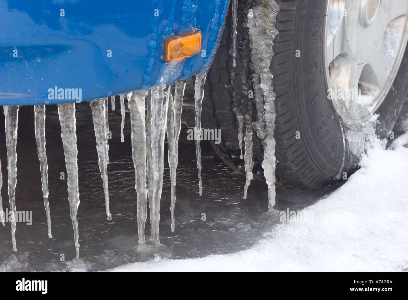 icicles on a car Stock Photo