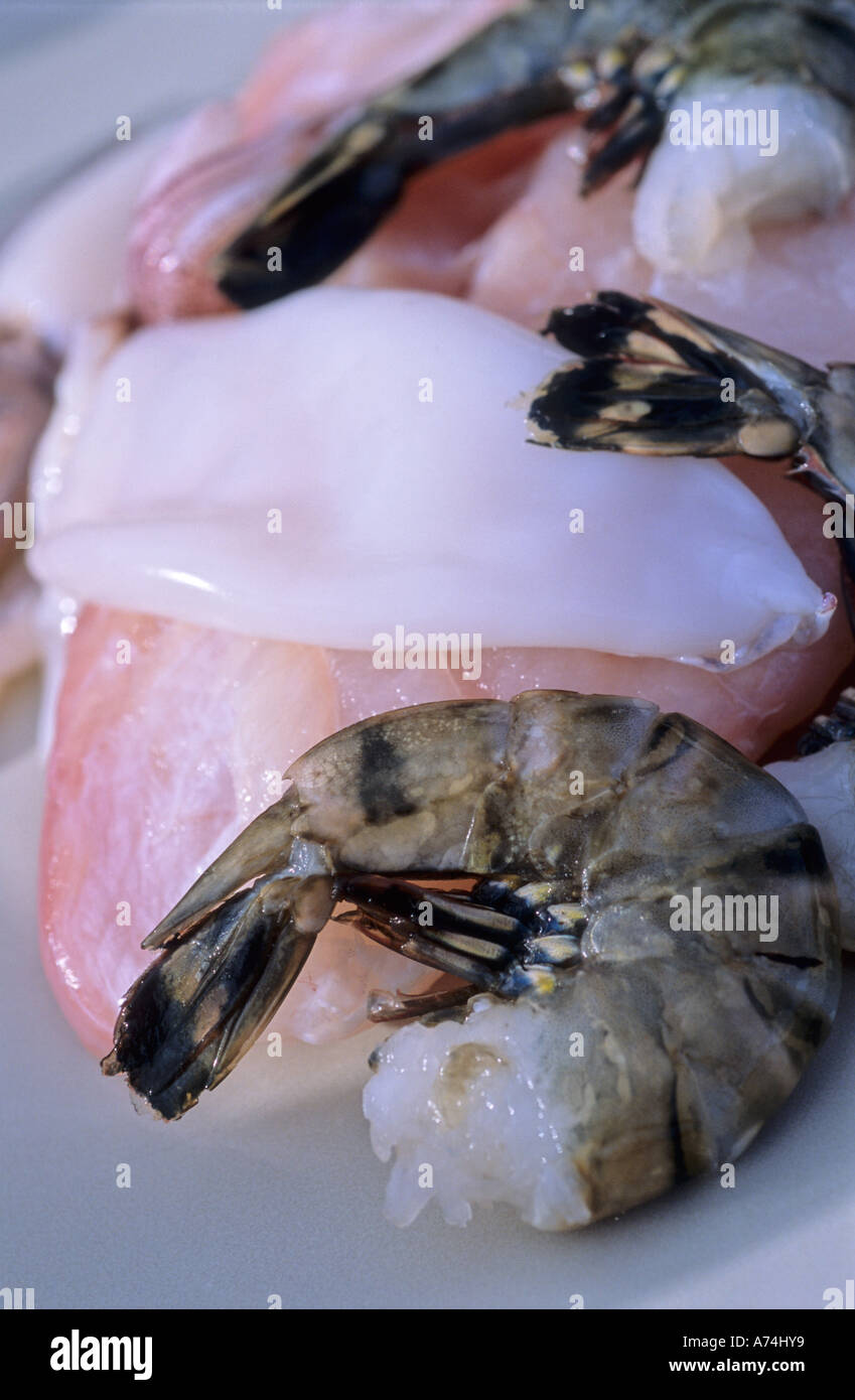 UNCOOKED PRAWN CUTTLE FISH Stock Photo