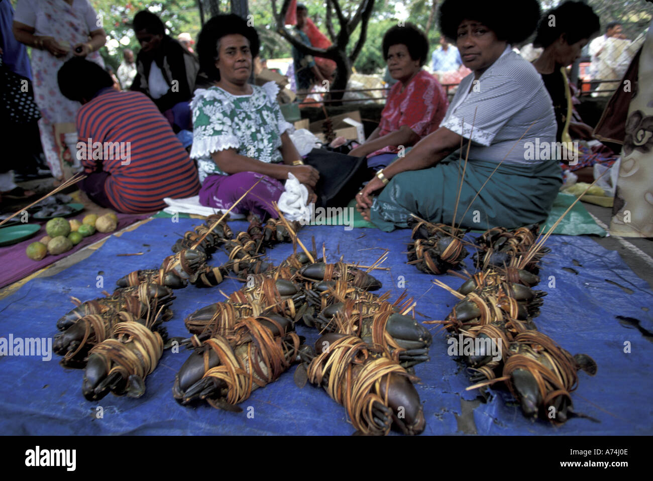 Fiji, Viti Levu, Nadi, Nadi Town Market, crab sales, (MR) Stock Photo