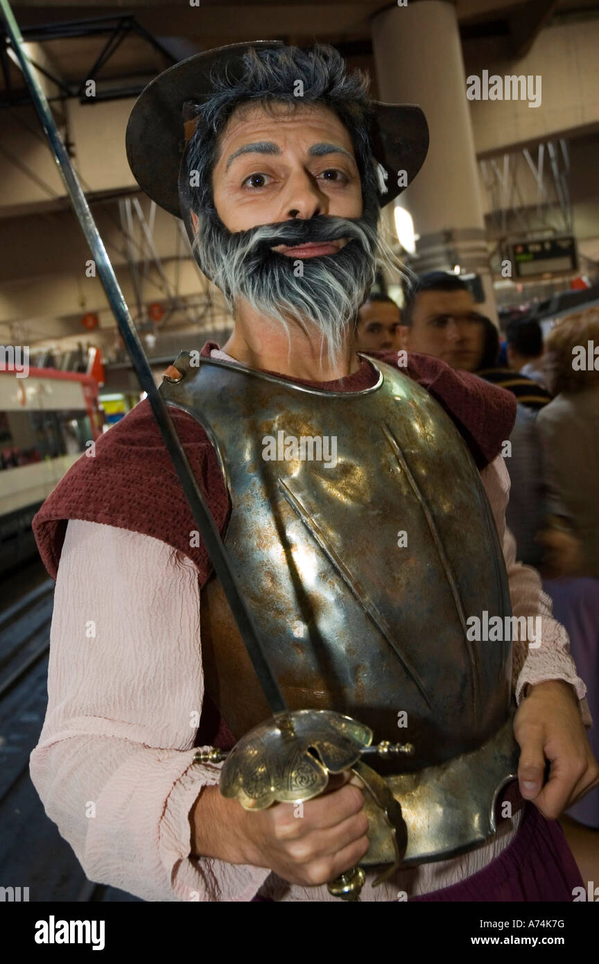 Actor performing Don Quixote / Cervantes Train between Atocha Station and ALCALA DE HENARES Stock Photo