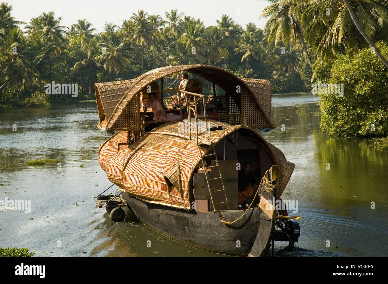 A house hotel boat on the backwaters in Kerala South India Stock Photo