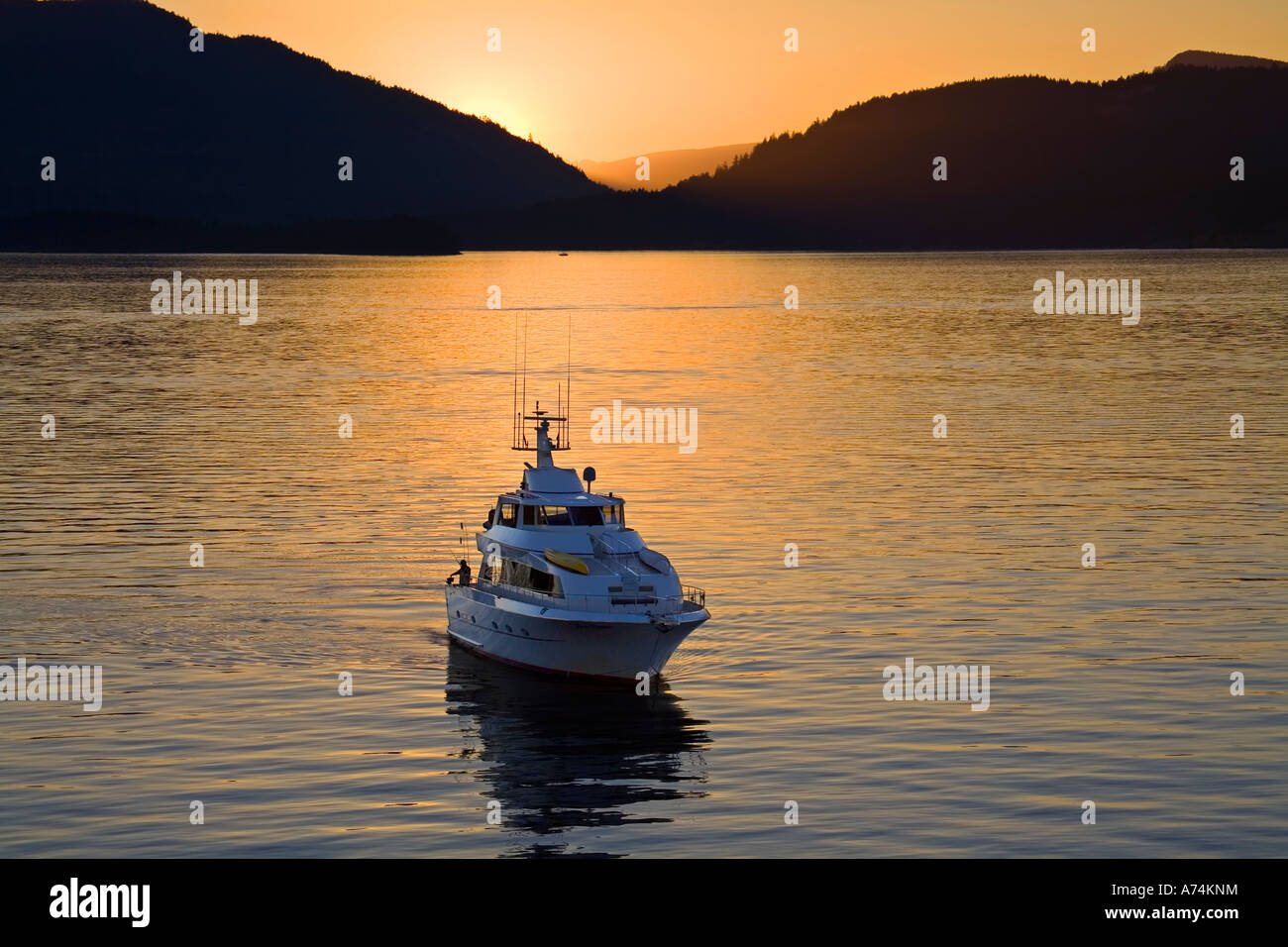 High tech boat in calm water off Vancouver island Canada Stock Photo ...