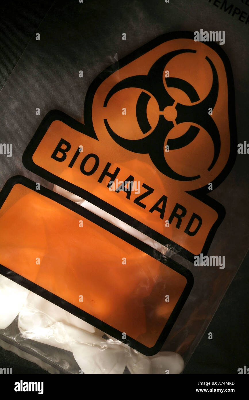 Medical Waste with Biohazard symbol and bag Stock Photo