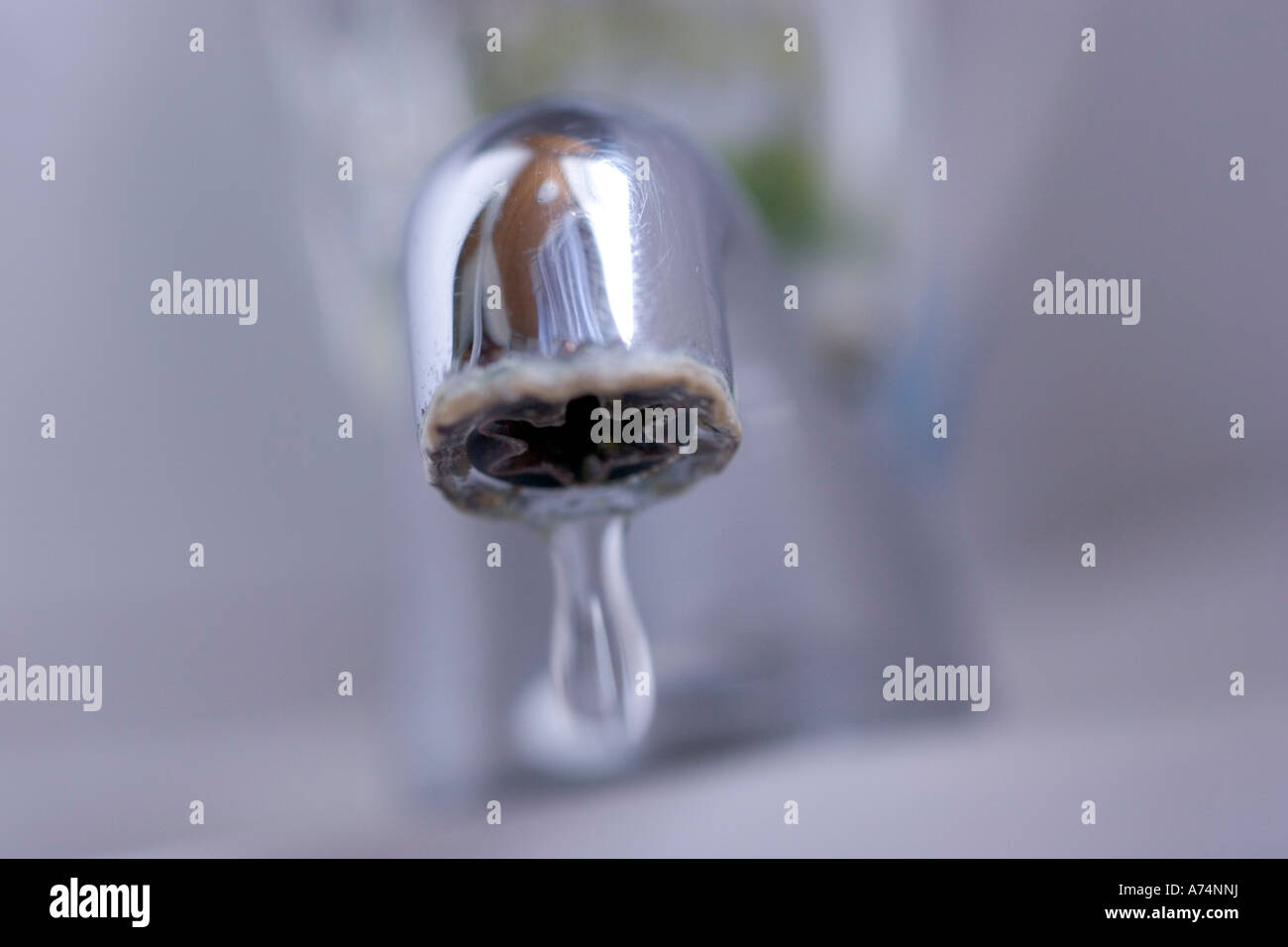 Drip dripping tap faucet old dripping tap with fur calcium carbonate