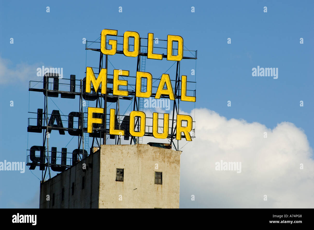 Gold Medal Flour sign icon on the Minneapolis skyline Minneapolis MN