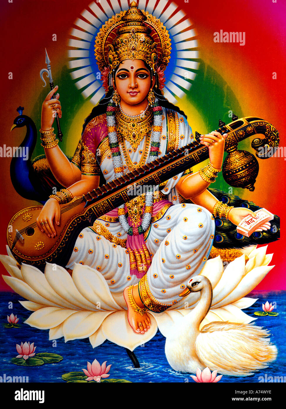 Saraswati Hindu Goddess of Learning Wisdom Music and the Arts Stock Photo