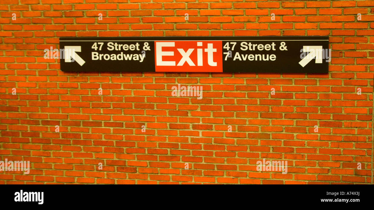 subway exit sign at 47th street broadway and 7th avenue Stock Photo