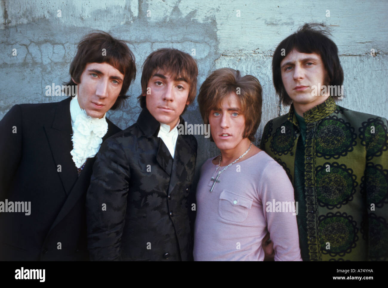 THE WHO UK group from left Pete  Townshend,  Keith Moon, Roger Daltrey and John Entwistle Stock Photo