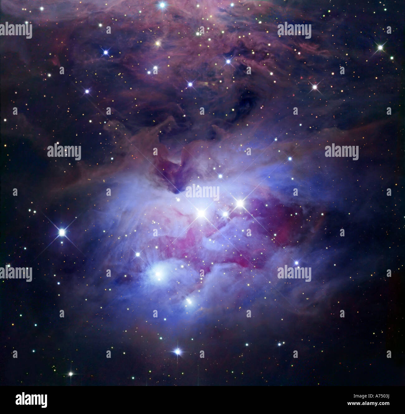 NGC 1977 is a reflection nebula northeast of the Orion Nebula. Stock Photo