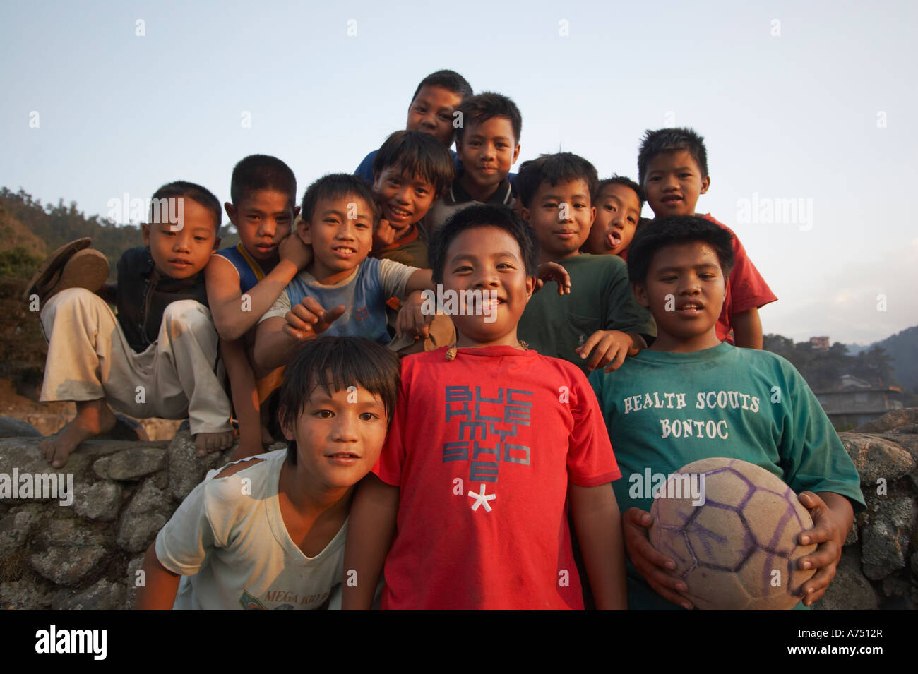 Boys Posing With Football Stock Photo