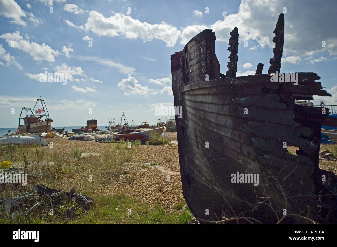 Wreck on Beach, Hastings Stock Photo - Alamy