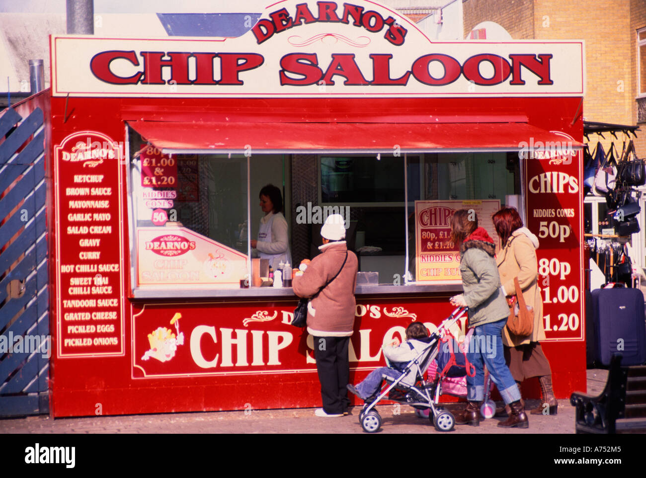 Fish and chip market stall Great Yarmouth Norfolk England Stock Photo