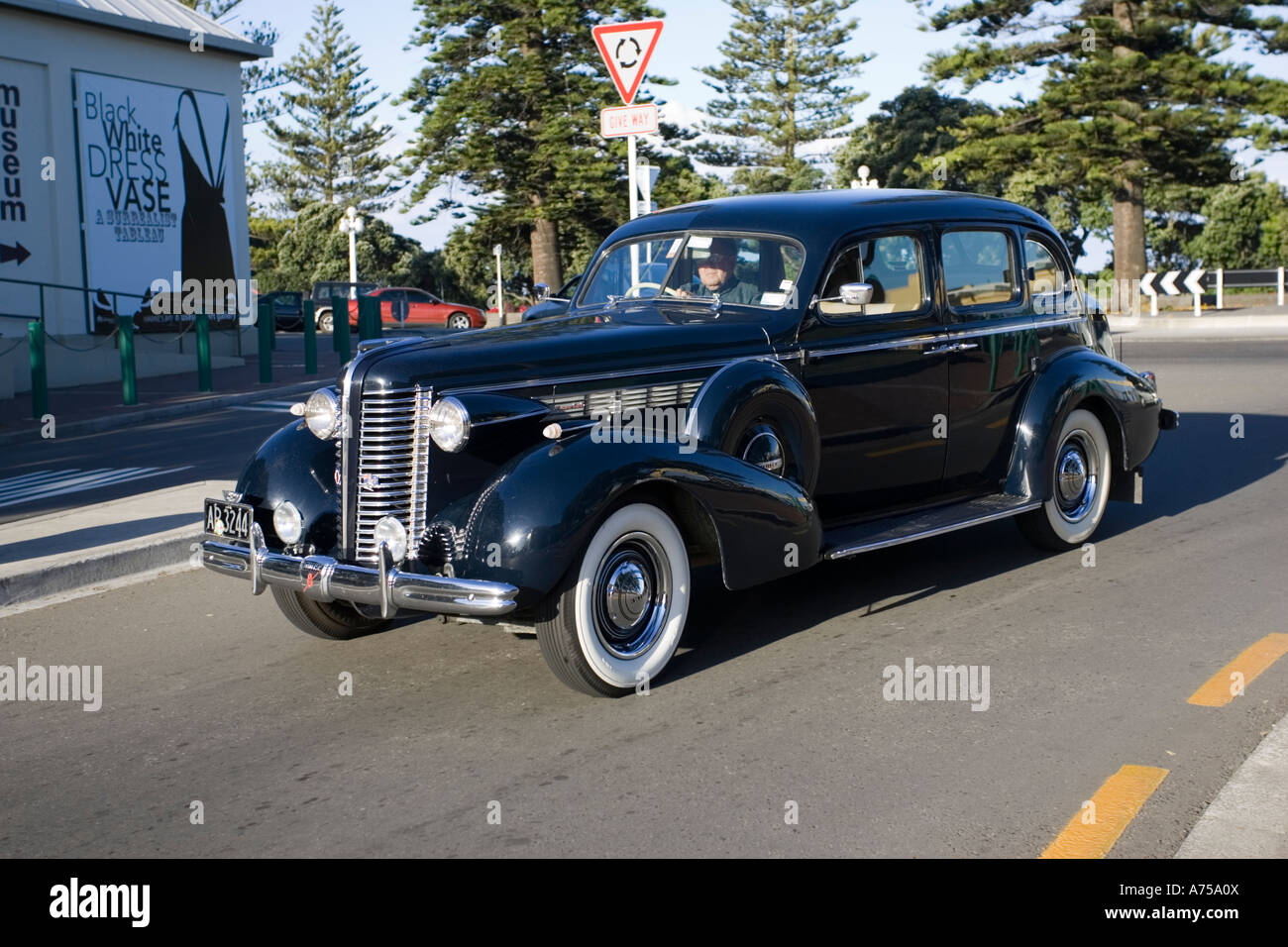 Classic vintage black Buick saloon motor car Art Deco weekend Napier North Island New Zealand Stock Photo