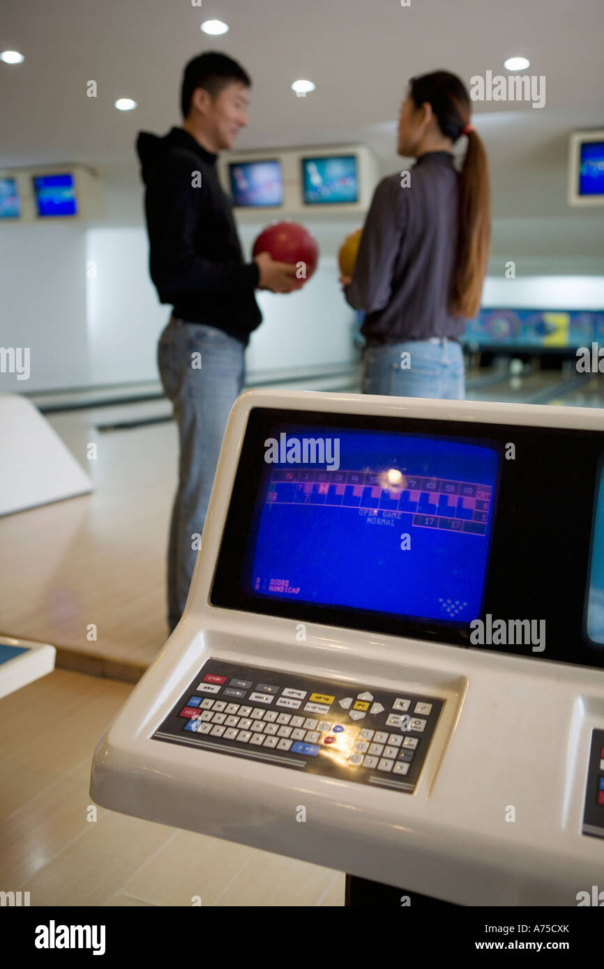 Couple bowling Stock Photo
