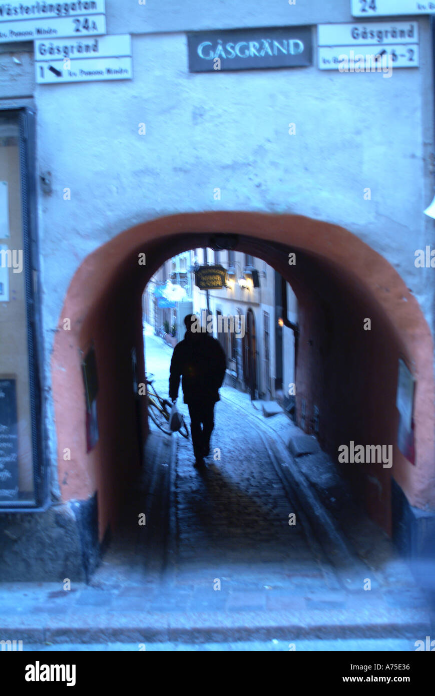 Narrow street in gamla stan Stockholm Sweden Stock Photo