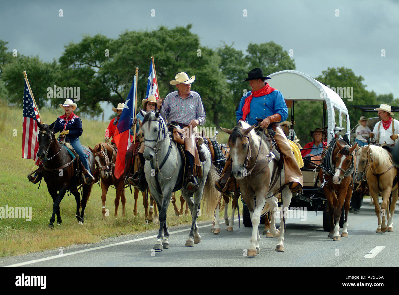 A convoy of cowboy trailers in Bandera Texas Stock Photo Alamy