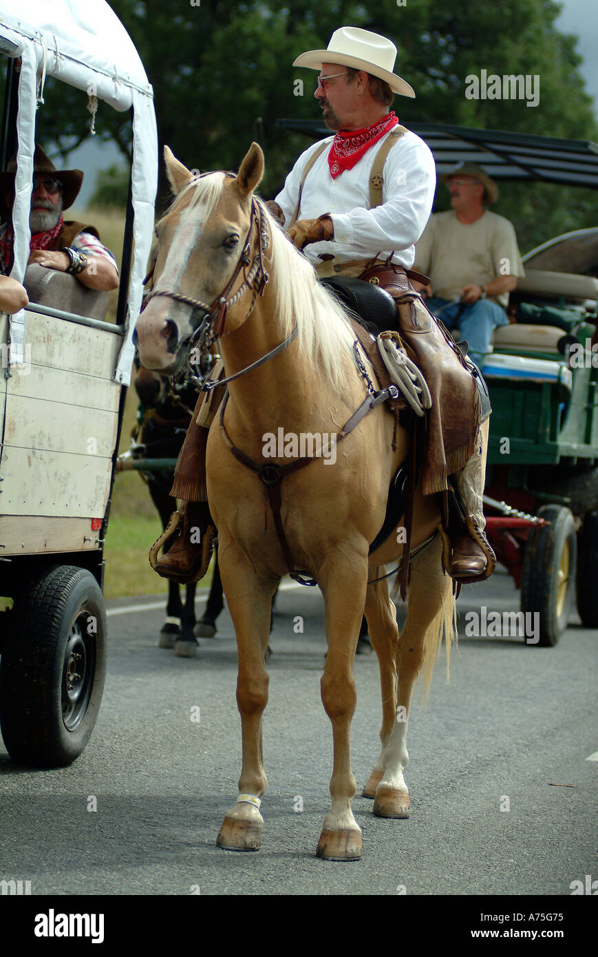 A cowboy riding a horse in Bandera Texas Stock Photo Alamy