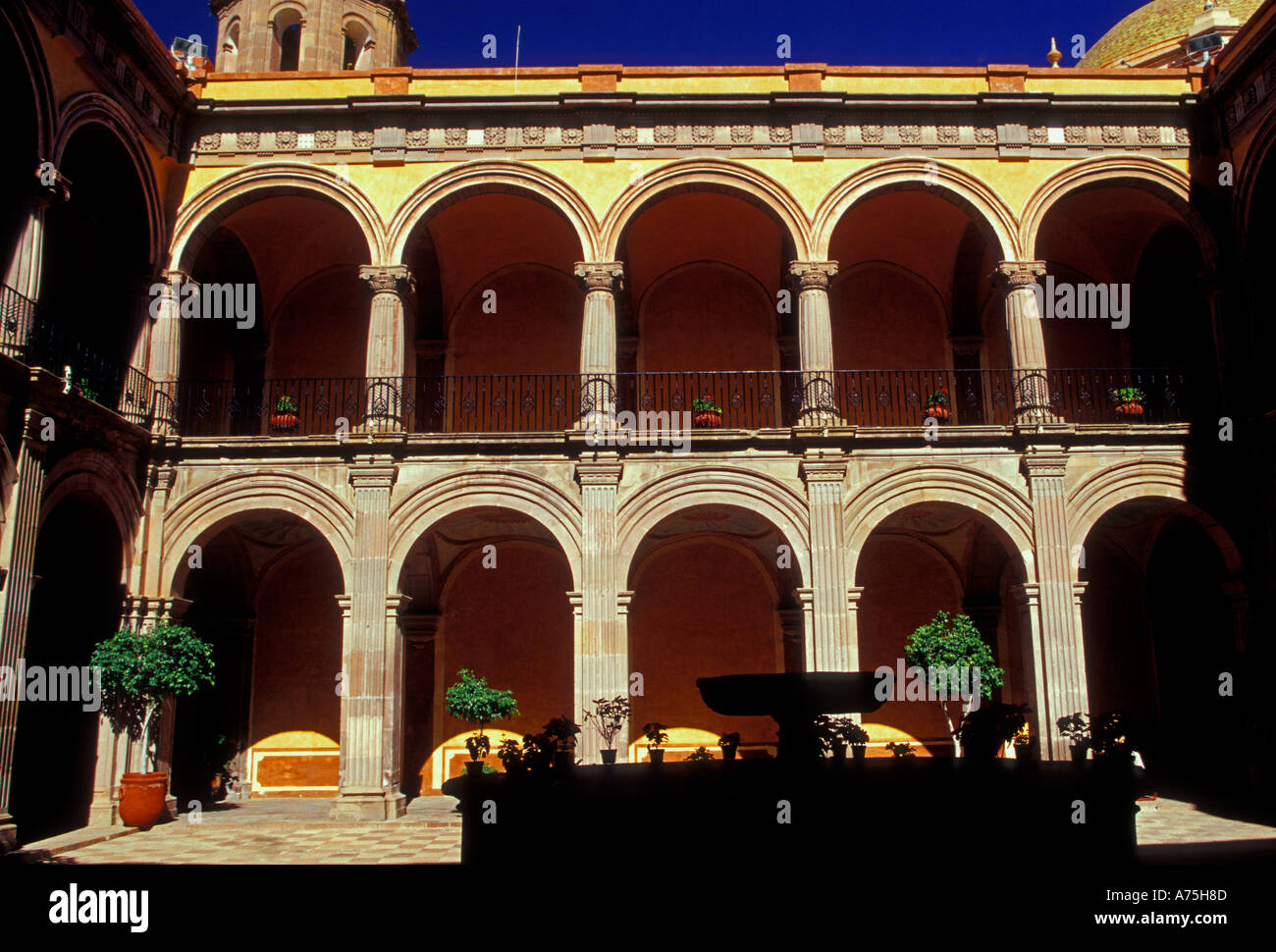 courtyard, Regional Museum, ex-Convent of San Francisco, Santiago de Queretaro, Queretaro, Queretaro State, Mexico Stock Photo