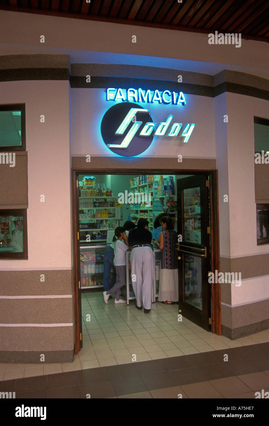 People at pharmacy farmacia at shopping mall in Guatemala City Guatemala Department Guatemala Central America Stock Photo
