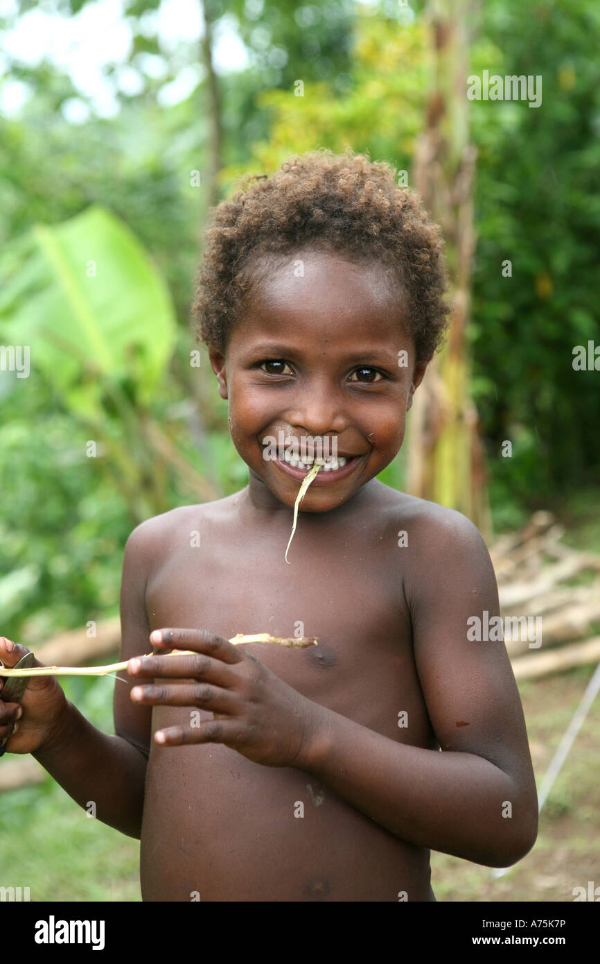 Young Tolai boy, Sikut resttlement camp, East New Britain, Papua New Guinea Stock Photo