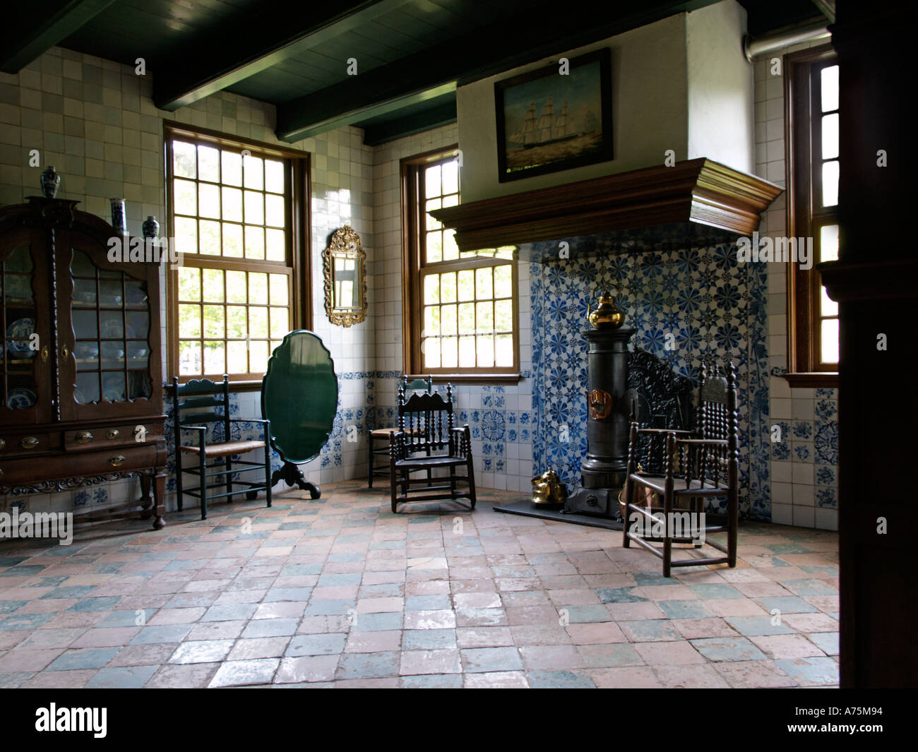Historic interior of a Dutch farmhouse decorated with period furniture  originally from Midlum Friesland the Netherlands Stock Photo - Alamy