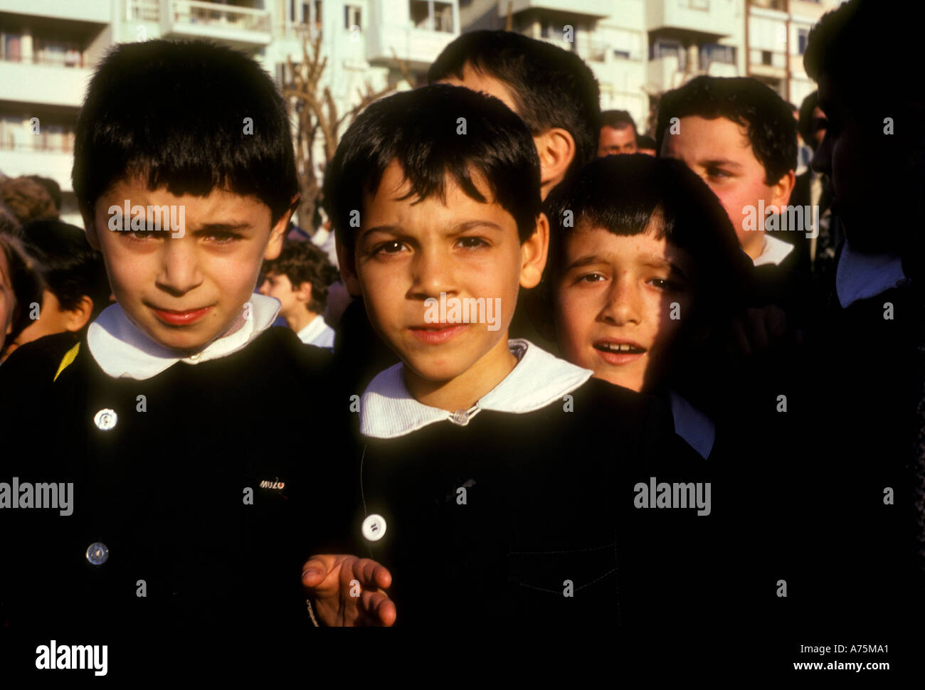 Turkish boys, Turkish students, students wearing school uniform Stock