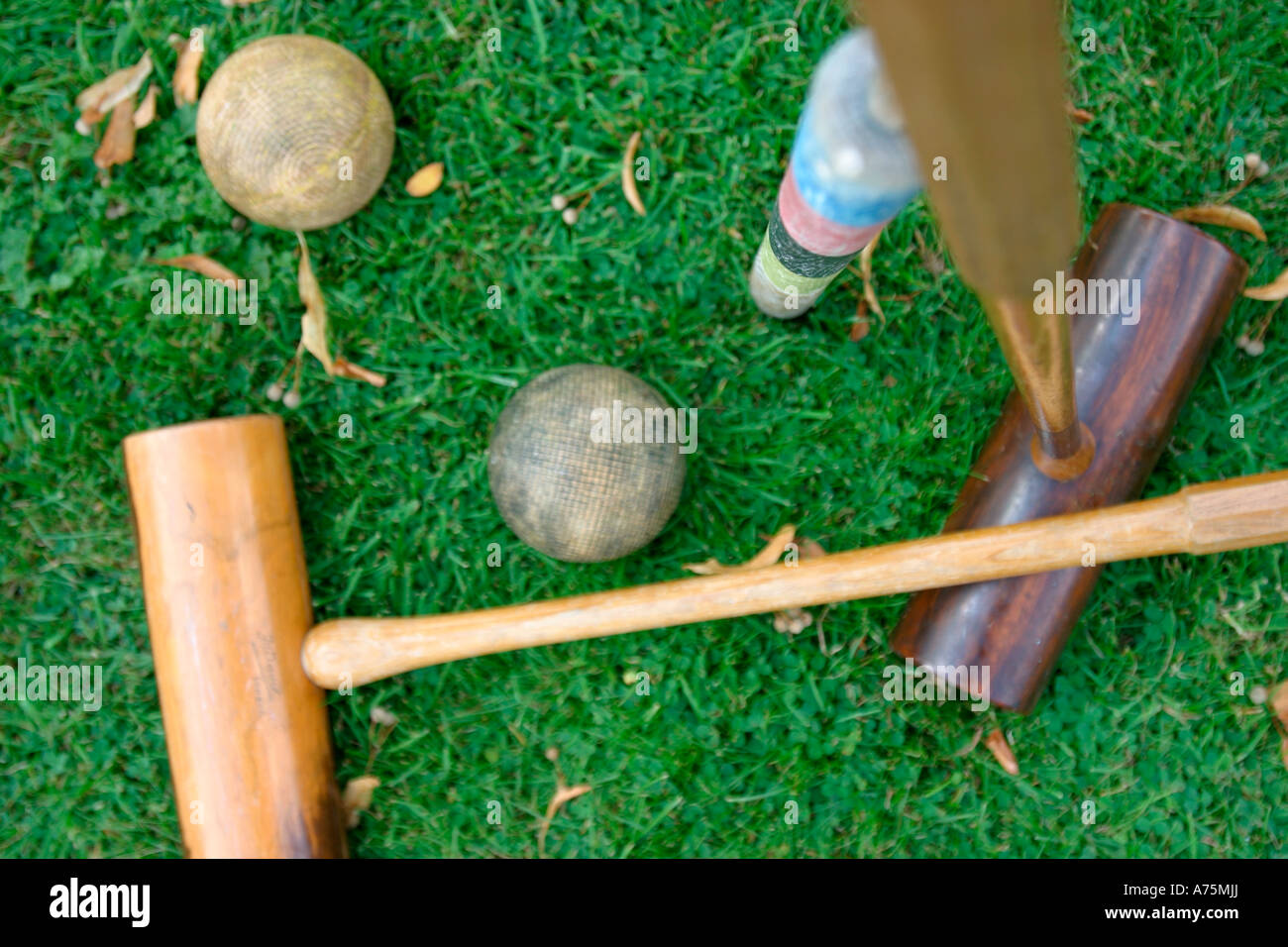Croquet set. Balls and Mallet Stock Photo Alamy