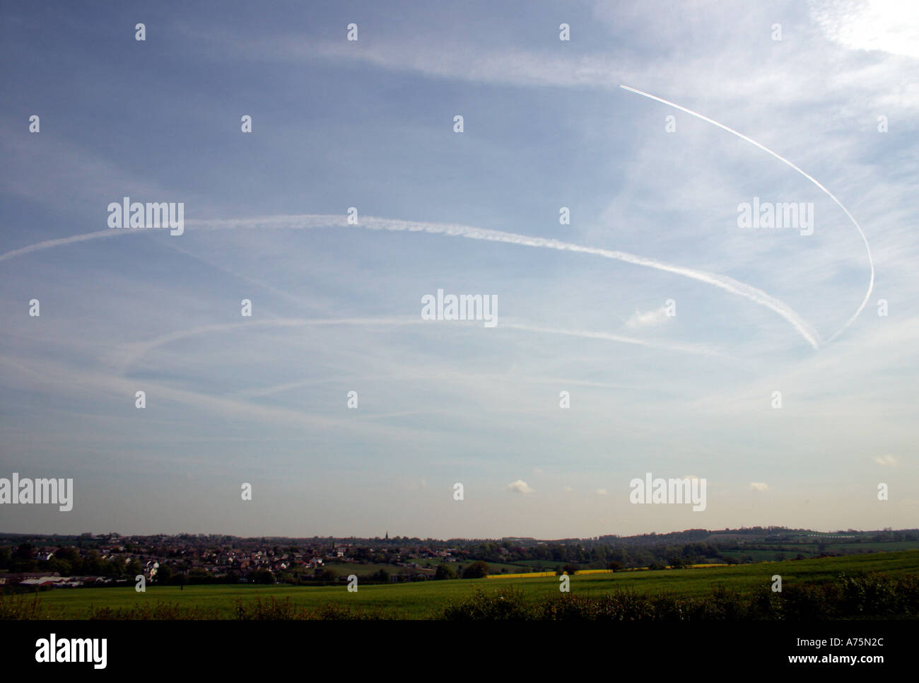 Haze Caused by Vapour Trails from Stacking Aircraft England Stock Photo