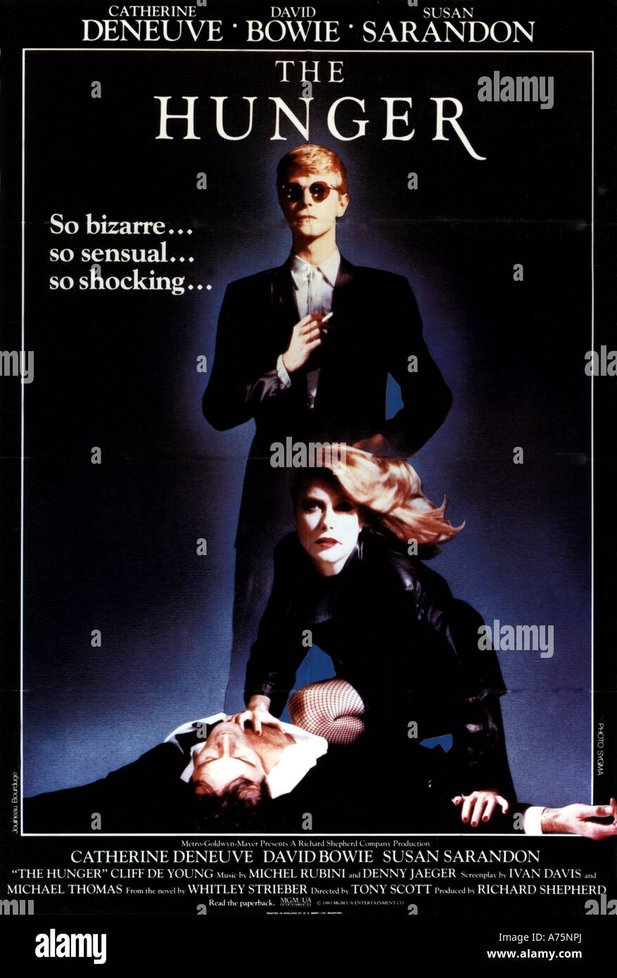 THE HUNGER - poster for 1983 MGM/UA film with Catherine Deneuve and David Bowie Stock Photo