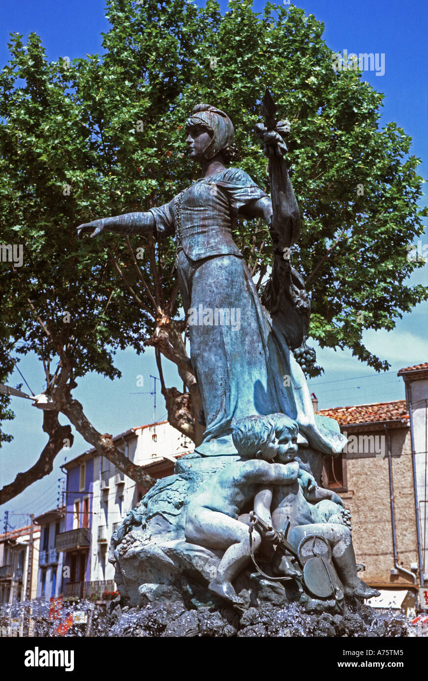 Bronze statue of Marianne at the Fontaine de la République Agde Stock