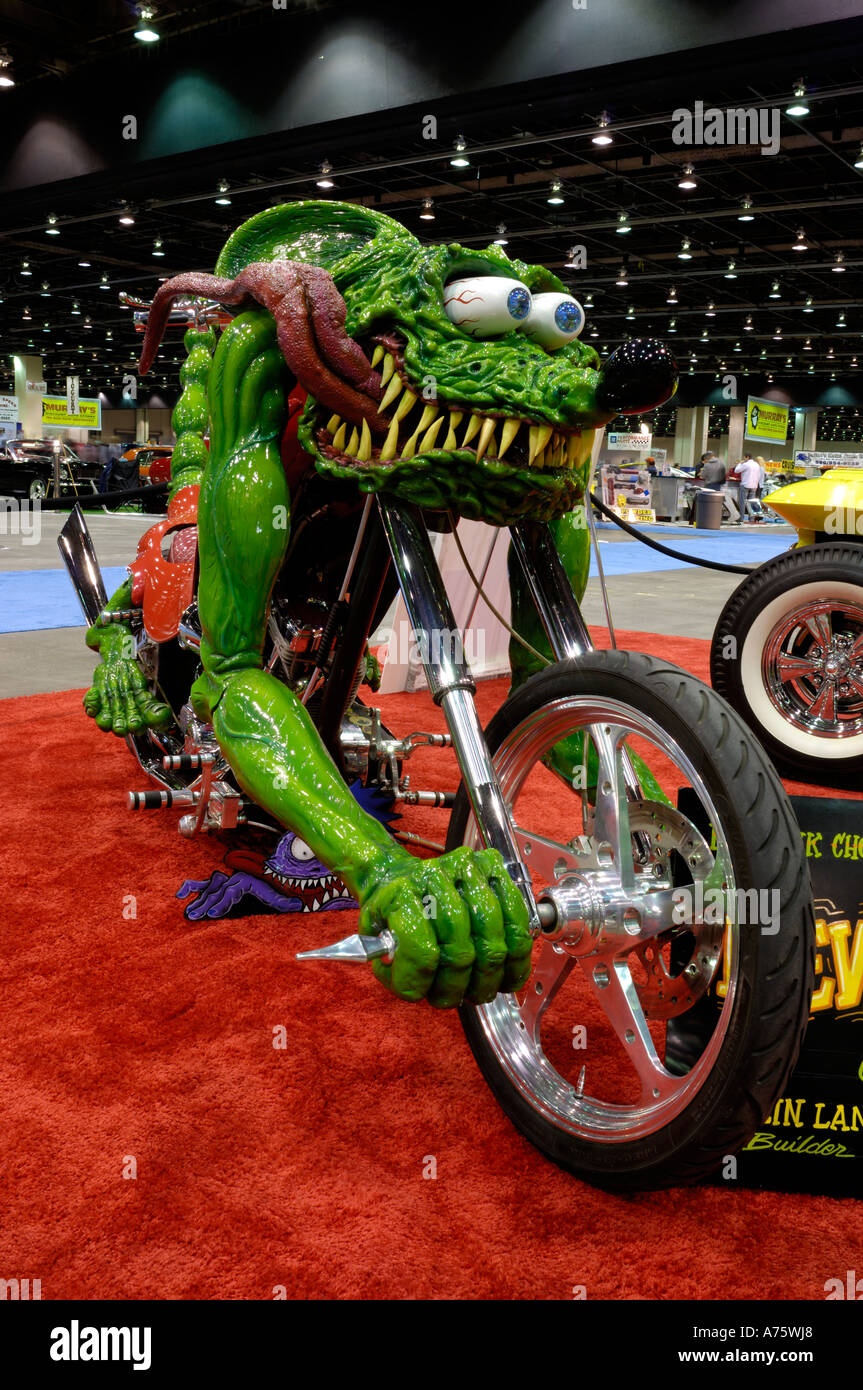 New Kid in Coolsville Rat Fink Chopper Ed Big Daddy Roth Tribute motorcycle at the 2006 Detroit Autorama Stock Photo