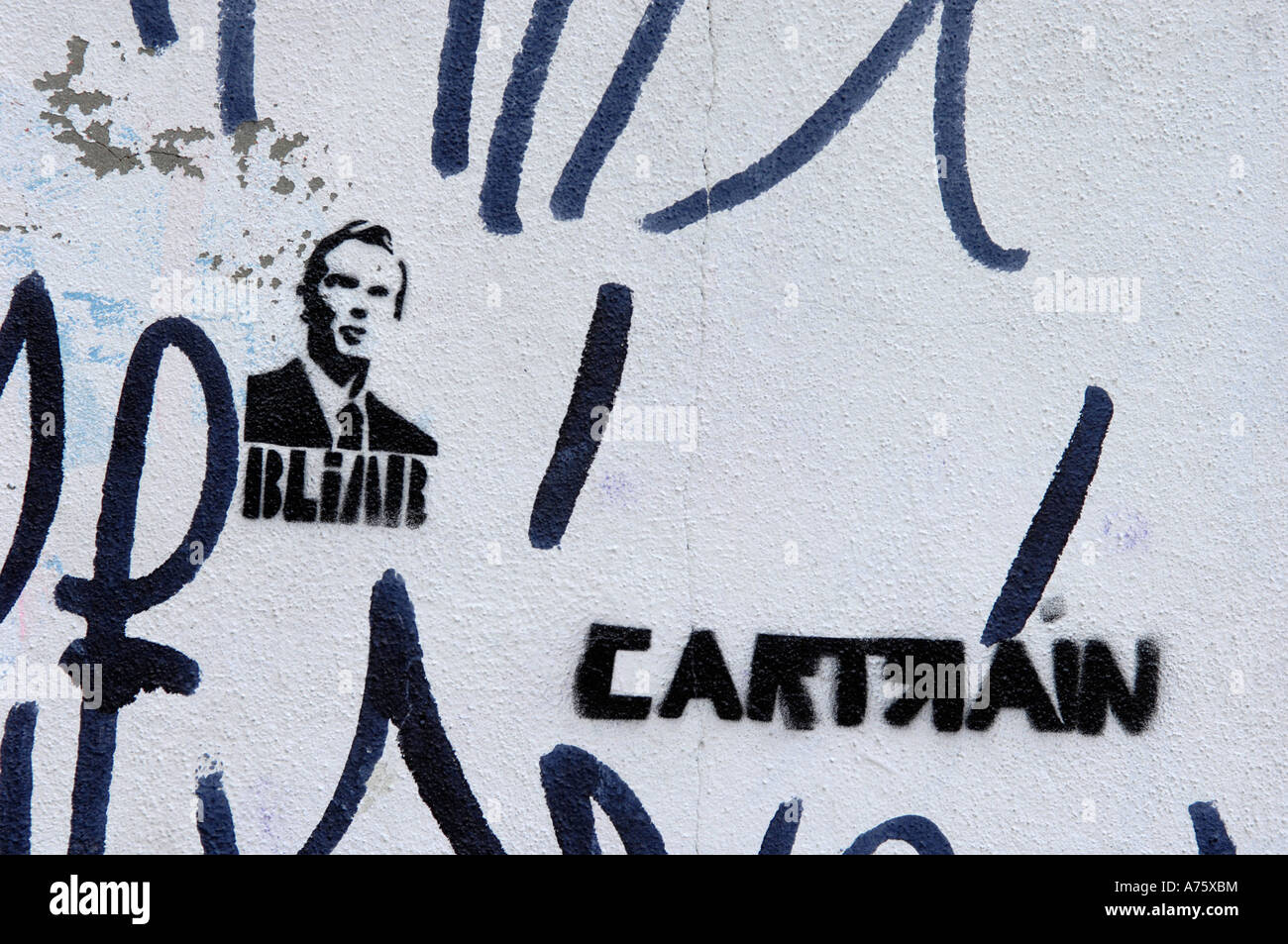 Cartrain Graffiti Artist, Tony Blair, Banksy Style Stock Photo - Alamy