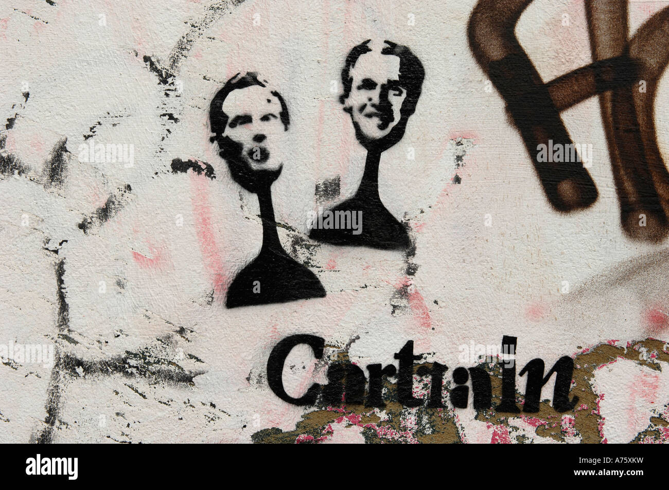 Cartrain Bush and Blair Pawn Banksy Style Graffiti Stock Photo - Alamy