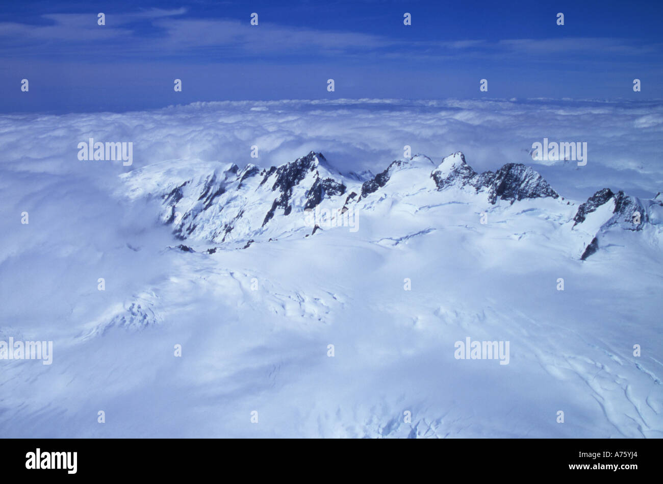 Neve Ice Field on The Main Divide of the Southern Alps Aerial South Island New Zealand Stock Photo