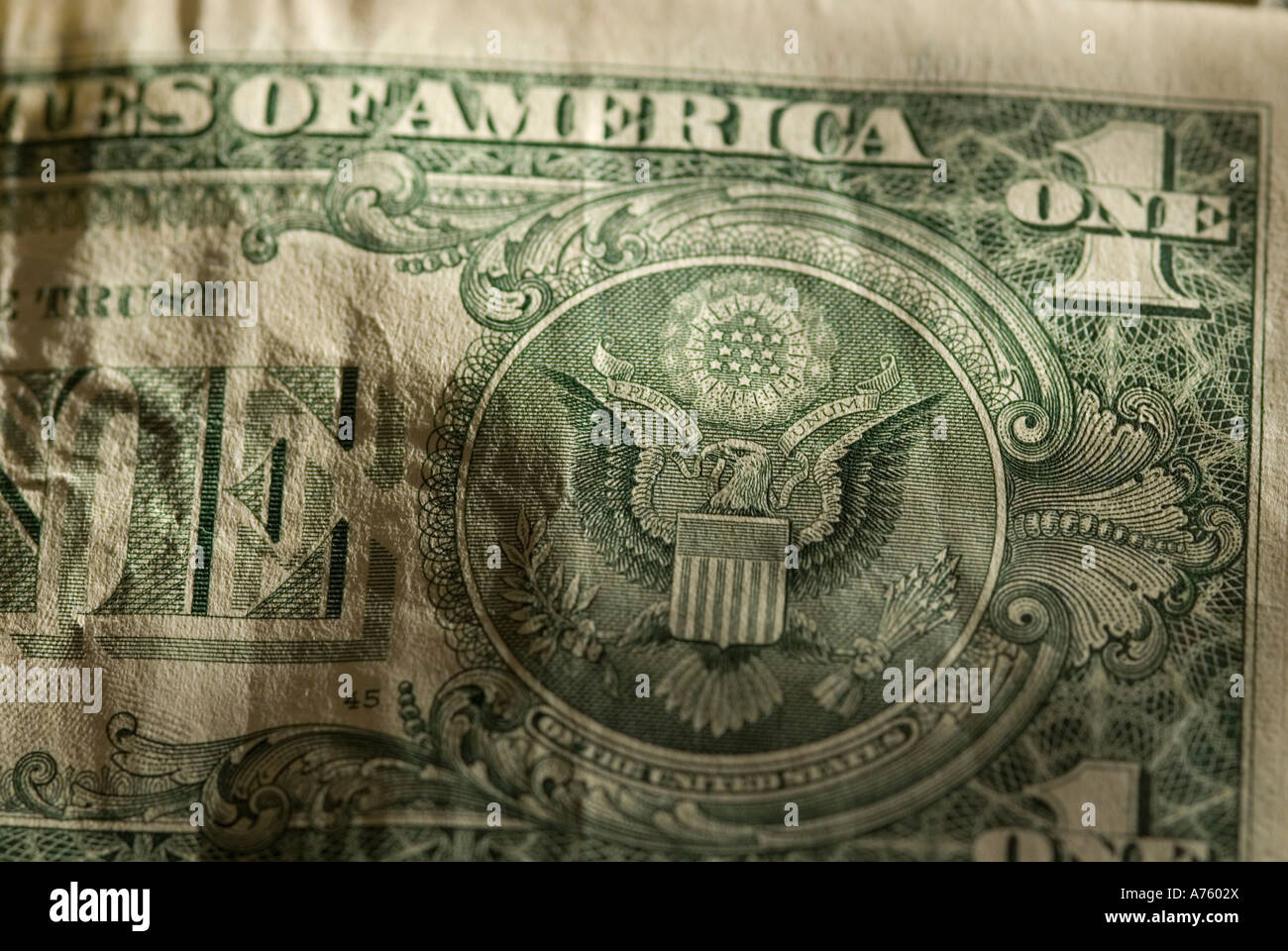 Used winkled american currency, backside Stock Photo