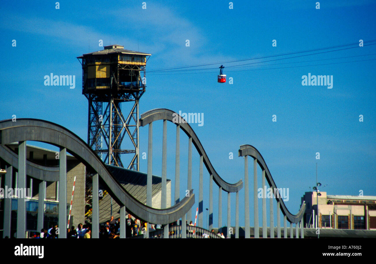"Cable car" connecting Barceloneta and Montjuic in Barcelona Stock ...