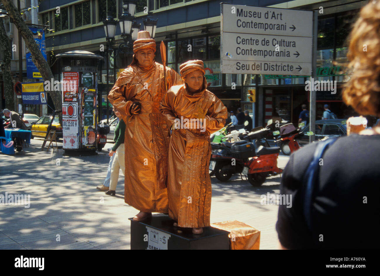 Street performers on Las Ramblas in Barcelona Stock Photo