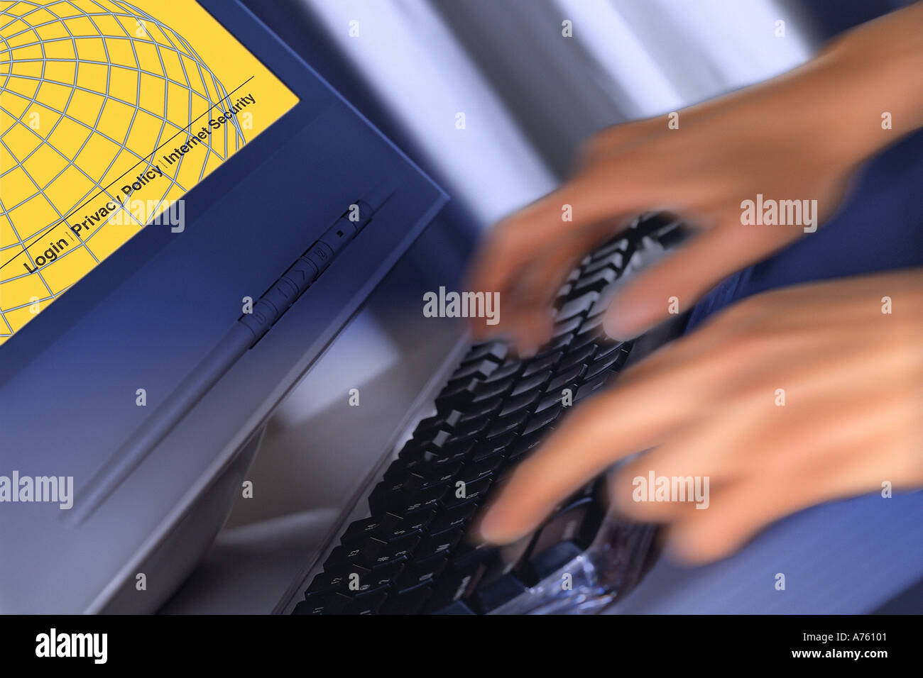 Hands in motion typing on Keyboard Stock Photo