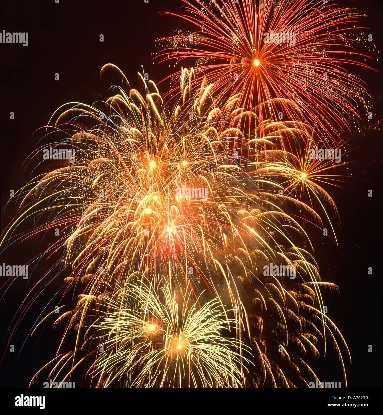 Fireworks in Night Sky Stock Photo