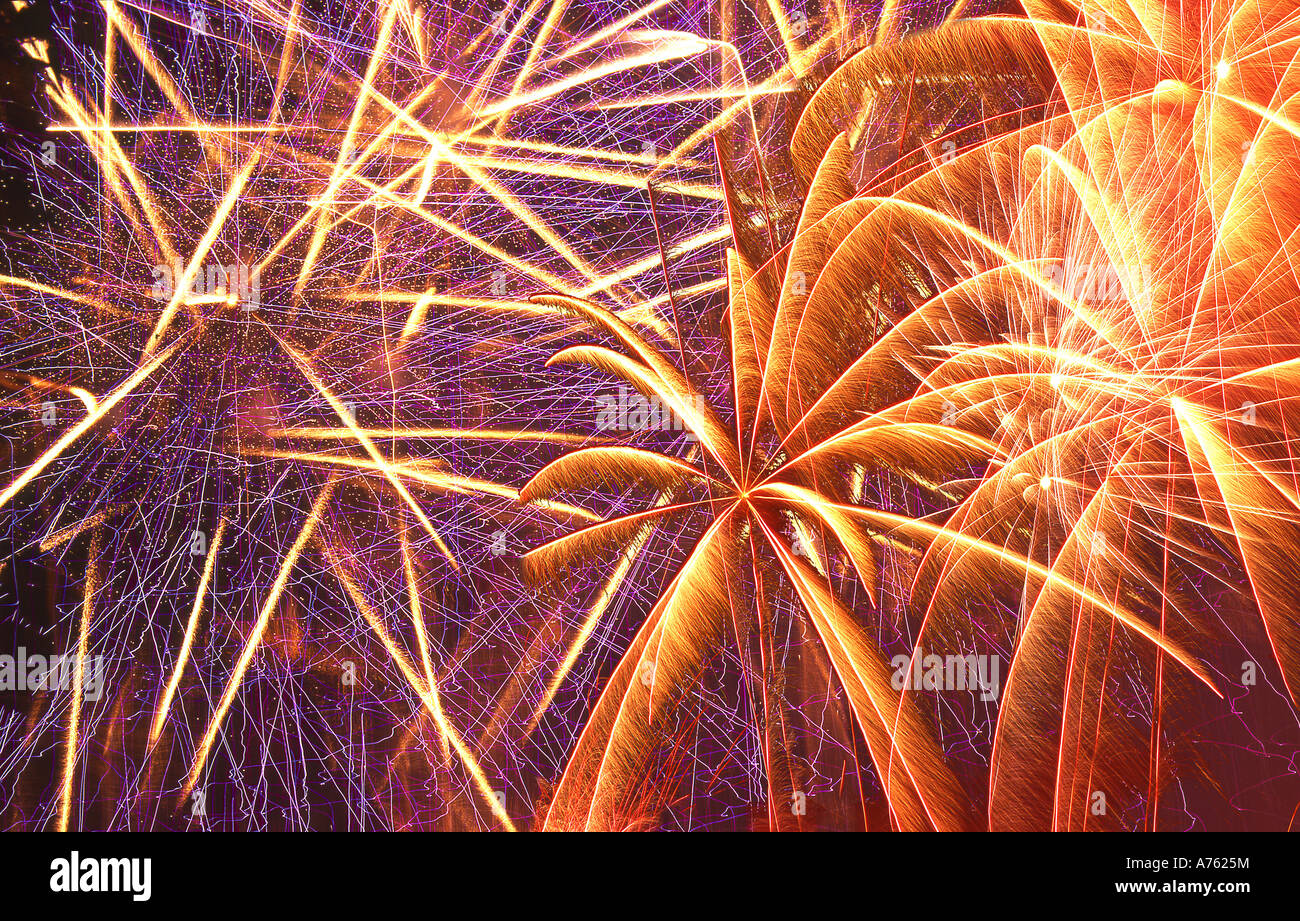 fireworks in night sky Stock Photo
