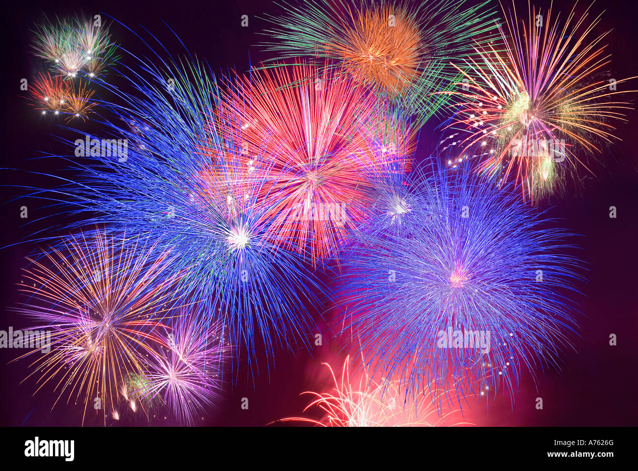 Fireworks in night sky Stock Photo