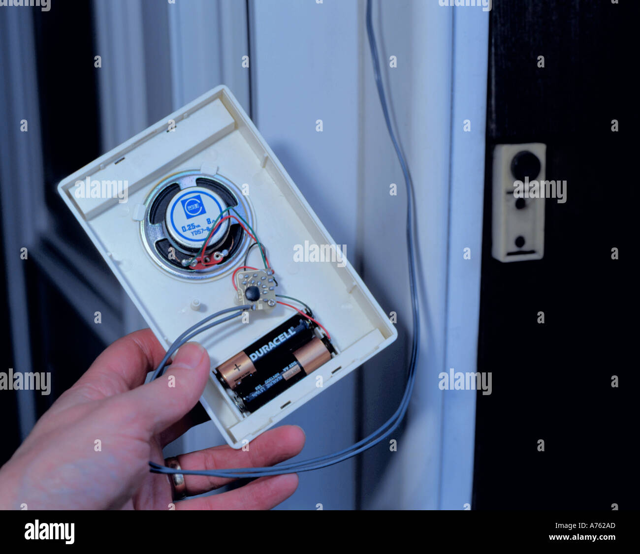 Interior of a battery operated electric door chime Stock Photo Alamy